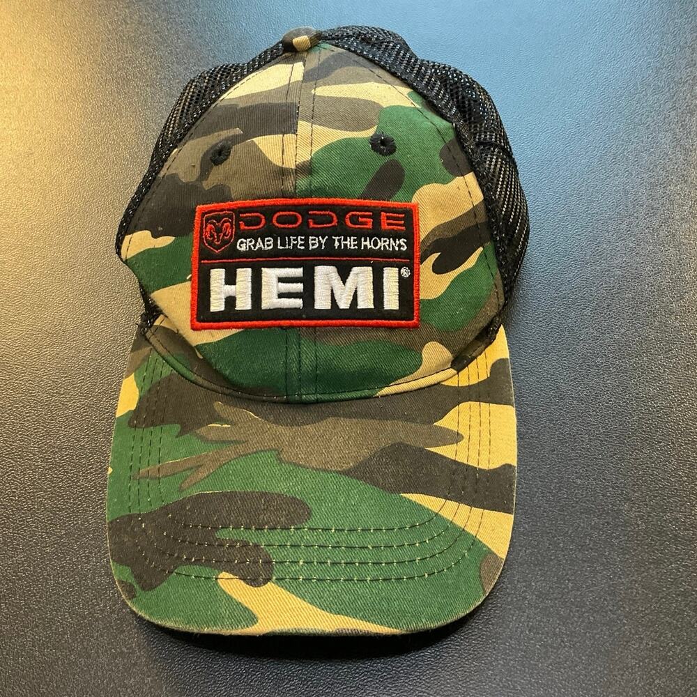 Dodge HEMI Camo Trucker Hat Mesh Snapback Grab Life By The Horns Cap OEM
